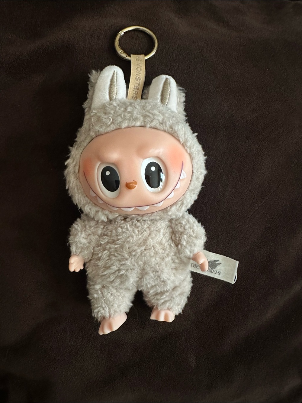 Pop Mart Labubu Macarons Beige Monster Keychain - Plush Monster with Big Eyes